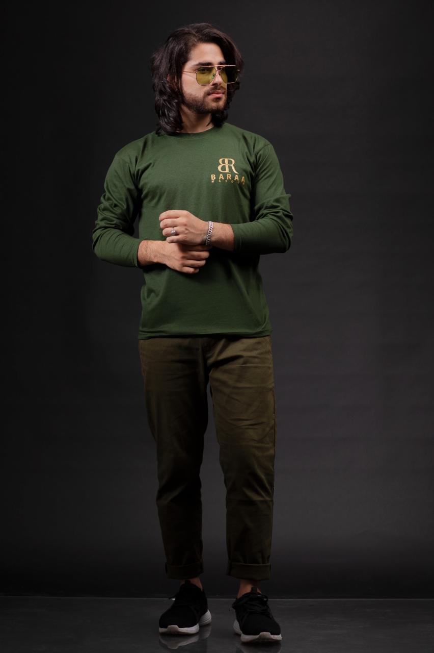Kaos Lengan Panjang Pria Olive Green – Edisi Signature BARAN