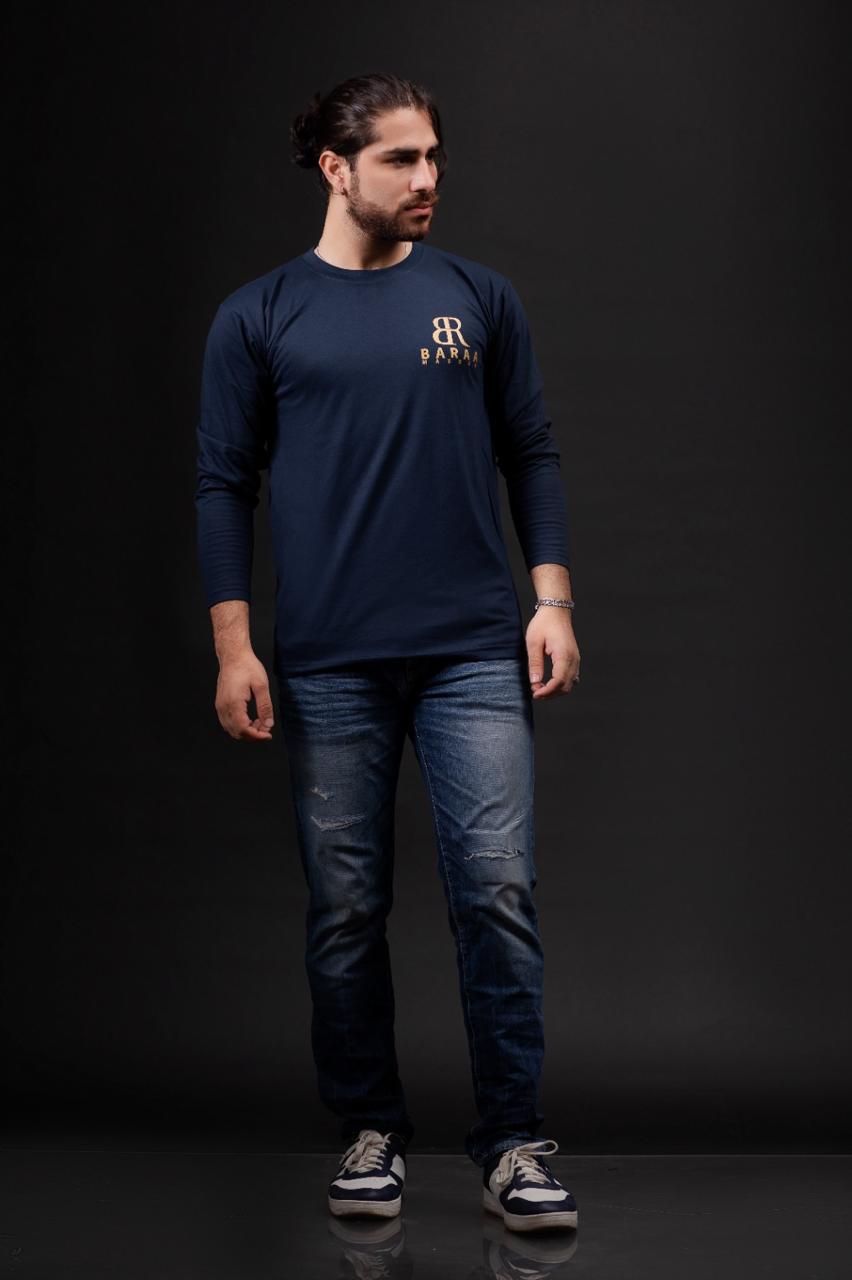 Kaos Lengan Panjang Pria Navy Blue – BARAA Premium Streetwear