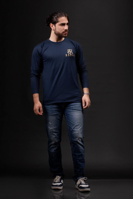 Kaos Lengan Panjang Pria Navy Blue – BARAA Premium Streetwear