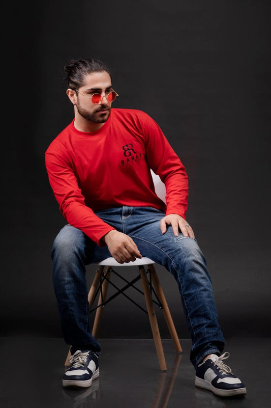 Kaos Lengan Panjang Pria Merah – BARAA Urban Edition